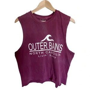 U.S. Vintage • Sleeveless ‘Outer Banks NC Livin’ Salty’ Crop Top